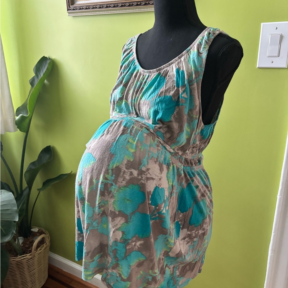 Old Navy Teal and Gray Floral Maternity Tank Top